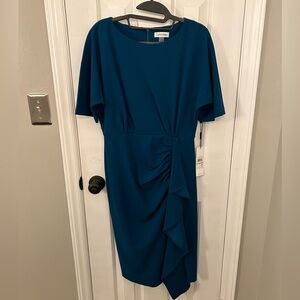 NWT Calvin Klein Size 6 Turquoise Faux Wrap Dress